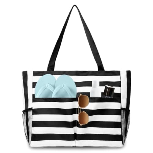 flintronic Extra Large Lightweight Beach Bag, Waterproof Beach Tote Bag with Zip, Foldable Shoulder Bag for Women, Reusable Shopping Bag, for Beach Travel Holiday Swimming Picnic
