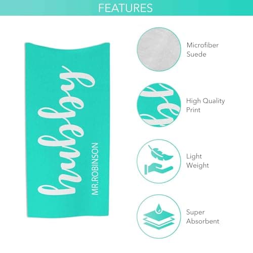 Print Maniacs Personalised Hubby and Wifey Beach Towel Custom Name Microfibre Towel Large Quick Dry Lightweight Travel Towel Honeymoon Holiday Pool Gym Spa Towels Couple Gift — view 3