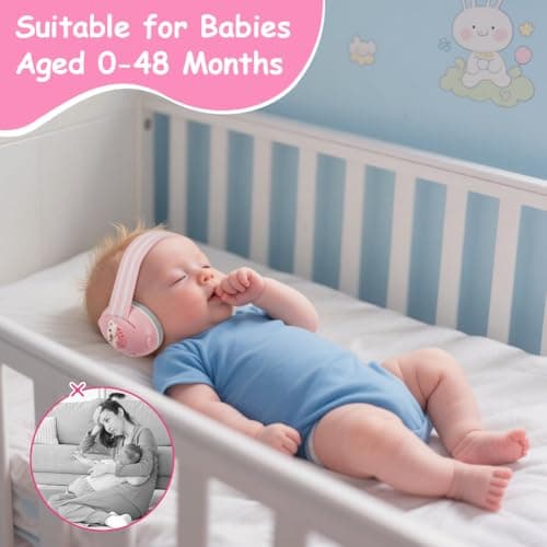Adiwo 2-in-1 Baby Ear Defender, Non-Slip Baby Headphones, Noise Canceling Headphone & Headband for Babies, Ultra-Soft and Adjustable to 0-48 Months, Hearing Protection for Sleep Travel, Pink — view 6