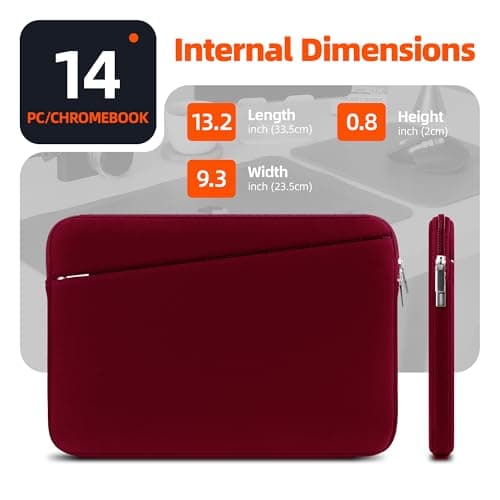 BAAGOAZ 14 Inch Laptop Sleeve with Hidden Front Pocket, Red — view 4