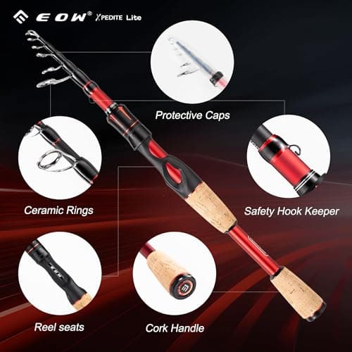 EOW XPEDITE LITE Portable Telescopic Fishing Rods & Combo, Spinning & Casting Fishing Poles, 24T Carbon Rod Blanks, Solid Carbon Tip, Split Cork Grips, Travel Rod, Combos with 5+1BB Spinning Reel — view 5