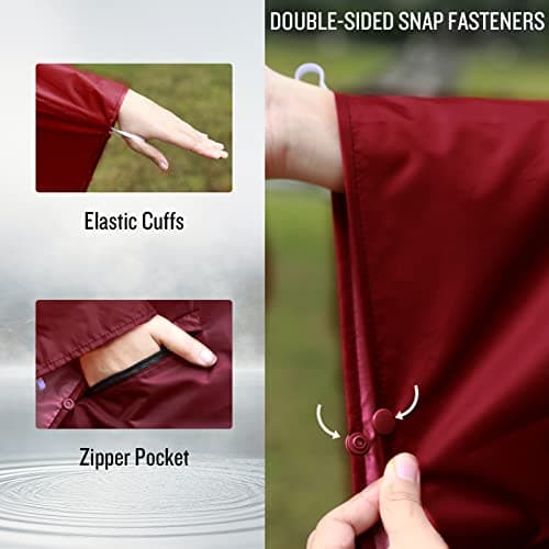SaphiRose Rain Poncho Jacket Coat Hooded for Adults with Pockets, Burgundy Gradient, One size — view 5