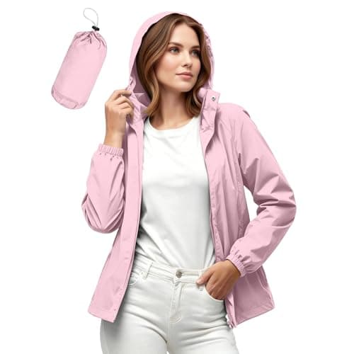 Womens Waterproof Jacket, Lightweight Packable Rain Jacket Hooded Drawstring Outdoor Jackets, Breathable Casual Loose Windbreaker Raincoat for Hiking Travel Rainy Commute Hill Walking — view 6