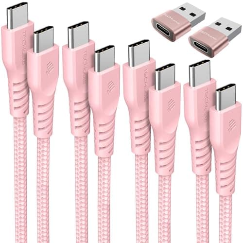 TECHGEAR USB C to USB C Charger Cable (6Pack 0.3M+1M+2M+3M+2x Adapter) 60W Braided Type C Cable Fast Charging Data Lead Compatible Phone 17 16 15 Pro Max, iPad Air/Pro, Samsung S26 S25 S24 A17, Pixel