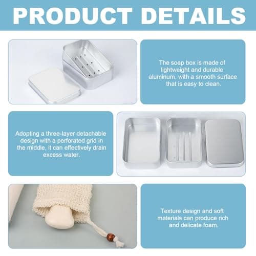 2 Pcs Aluminum Soap Dishes, Rectangular Metal Soap Storage Case — view 2
