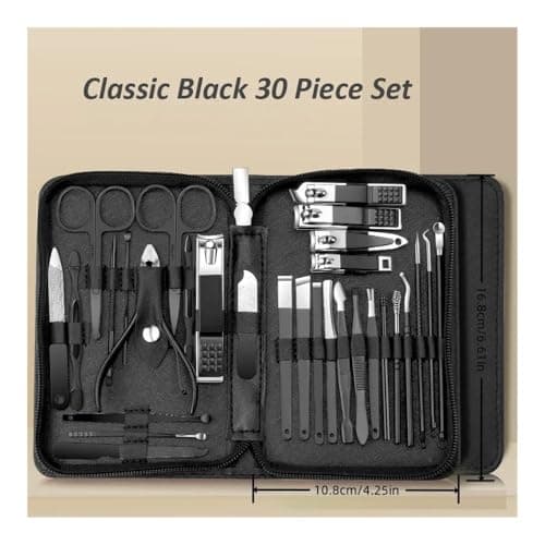 30pcs Professional Stainless Steel Nail Clipper Set Green Nail Tools Manicure Pedicure Set of 30pcs Travel Grooming Kit(Black 30pcs Set) — view 5