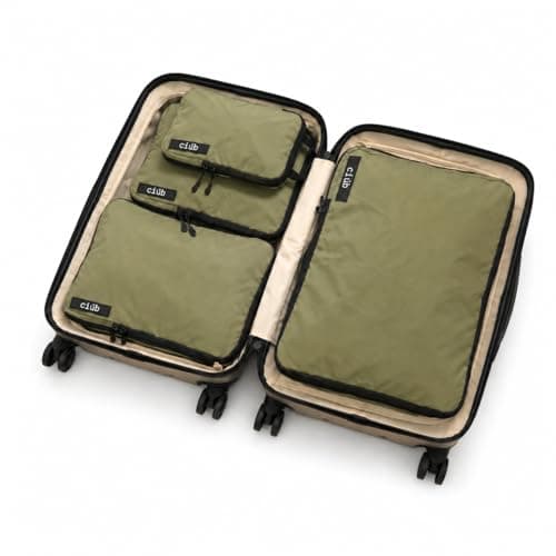 ciúb Compression Packing Cubes 4 Set Premium Double Zip, Fit 40% More in Your Luggage, Carry-On & Backpack, Lightweight Water Resistant Travel Accessories, Compressible Suitcase Organiser Bags (Khaki)