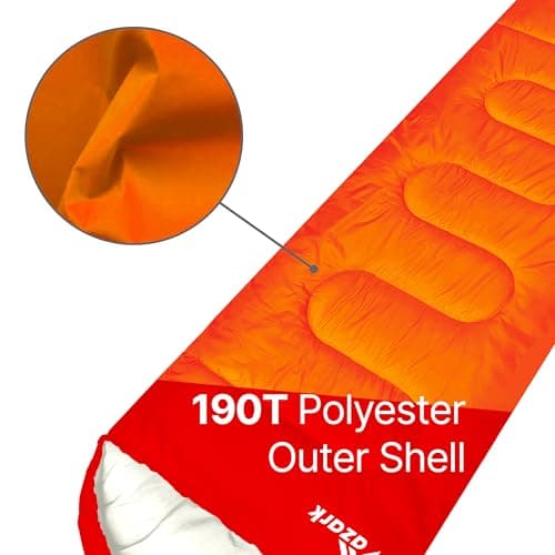 azark Premium Lightweight Sleeping Bag for Adults & Kids, 400 GSM, 4 Season Waterproof Sleeping Bag, Comfortable & Portable, Machine Washable, Camping & Hiking Essential (Orange/Red) — view 4