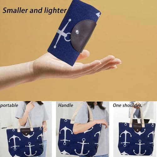 Surbootime Foldable shopping tote bag, reusable large shoulder zippered tote bag, suitable for women's casual travel, work, and supermarket shopping. Waterproof canvas, easy to carry (sea blue) — view 6