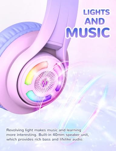 iClever BTH13 Kids Headphones Wireless Girls LED Cat Ear Travel Gift — view 2