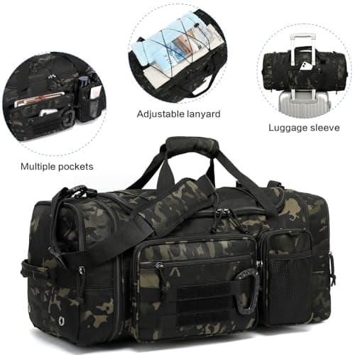 Tonruyn Tactical Duffle Bag Backpack for Men 40-45L Expandable Camo Travel Duffel & Sports Holdall Gym Bag with Shoe Compartment Wet Pocket Medium Weekender Overnight for Military Camping Luggage — view 6