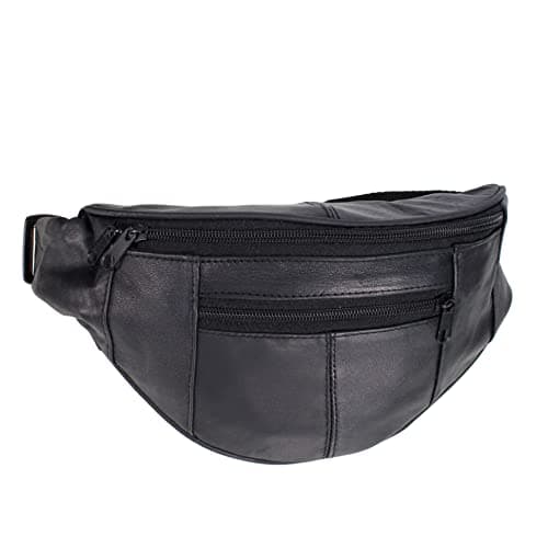 AR Mens Womens Leather Bum Bag Travel Money Pouch Waist Hip Bag Pouch Passport Holder Adjustable Belt