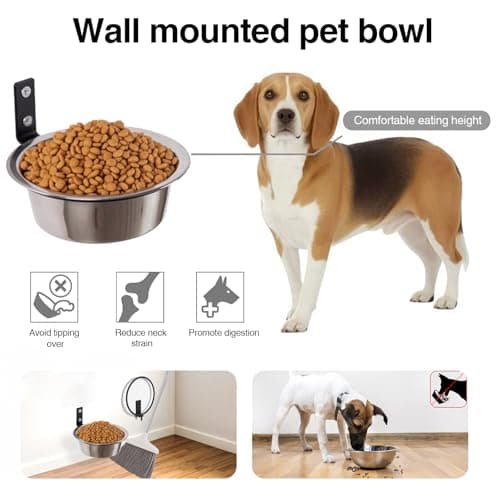 Wall Mounted Dog Bowl, Stainless Steel Hanging Pet Bowl Foldable Food and Water Bowls Anti-Roll for Dog Cat Bird Guinea Pig Rabbit Silver 20 * 8 cm — view 6