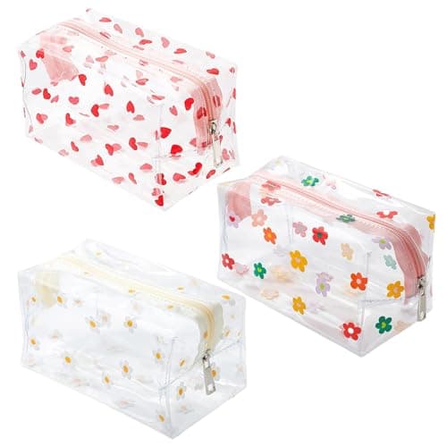 3 Pack Floral Print Clear Makeup Bags, Transparent Waterproof Cosmetic Pouch Organiser Set for Women Girls, PVC Toiletry & Storage Bags for Home, Travel, School​