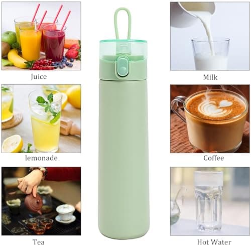 250ml Insulated Small Water Bottle with Straw - 304 Stainless Steel Flask with One-Hand Open Design, Leak-Proof Locking Lid Flask, 4-6 Hours Hot/Cold Retention and Portable for Coffee, Milk(Mint) — view 4