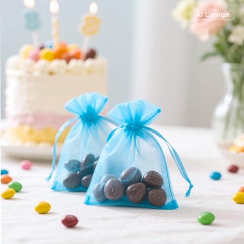 G2PLUS Turquoise Blue Organza Gift Pouches, 7x9 CM Small Favour Bags, 50 PCS — view 5