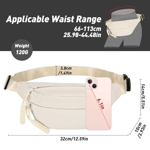 Long Keeper Bum Bag Waist Fanny Pack for Women Men Fashion Waist Packs Bumbag Cross Body Adjustable Travel Waist Bag Large Pockets for Running Hiking Outdoor (Beige) — view 2