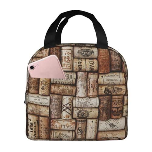 Bkdogkt Wine Cork Print Repeated Use Lunch Tote Functional Insulated Bag Storage Packing Meals Workdays — view 2