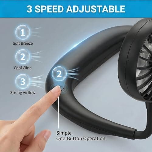 Portable Neck Fan, Hand Free Personal Hanging Neck Sports Fan USB Rechargeable (3 Speed Adjustable) Wearable Cooling Head Fan,360 Degree Free Rotation for Traveling, Sports, Office, Reading (Black) — view 3