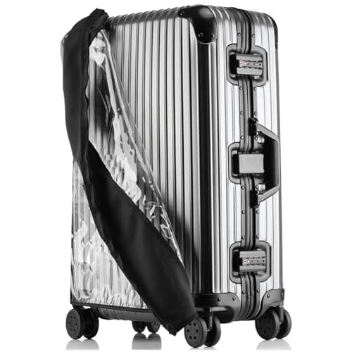 Linpr Clear PVC Suitcase Cover, Travel Luggage Protector, Black, 28