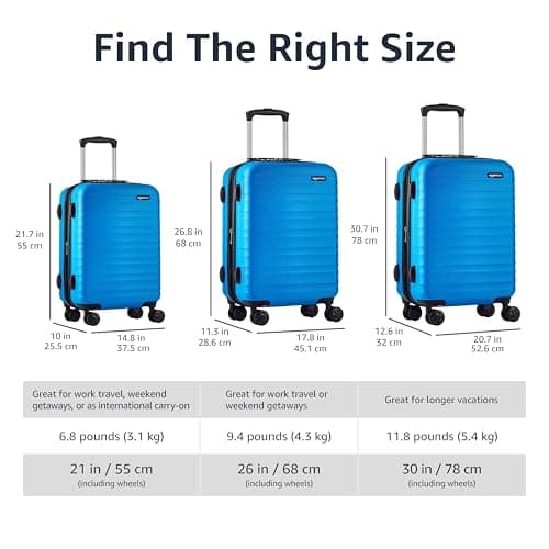 Amazon Basics Hard Shell Luggage Set (Small + Medium + Large) - Expandable ABS Travel Luggage with 4 Double Spinner Wheels - Scratch Resistant and Lightweight Construction - Light Blue — view 5