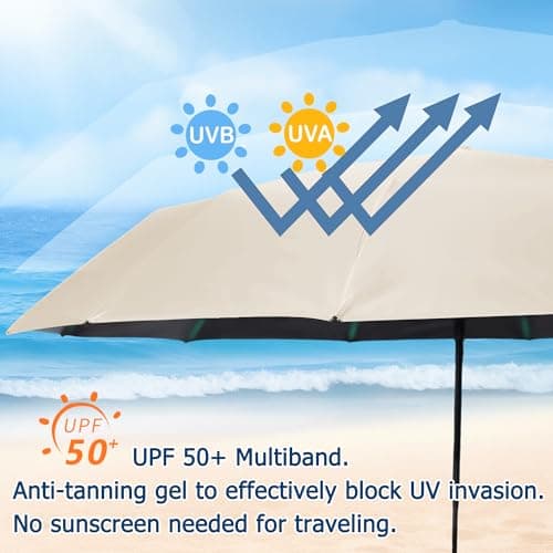YUNYU Large Umbrella Windproof Strong, Compact Umbrella 12 Ribs Auto Open & Close Folding Travel, 106cm UV Rain Protection for Men and Women, Beige — view 3