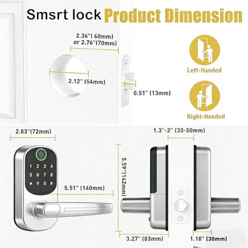 Smart Door Lock, Fingerprint Door Lock, 12-in-1(Fingerprint/passcode/APP/IC Card/Key) Password Bluetooth Smart Locks,Biometric Electronic Smart Lock for Home, Office, Hotel Office, Apartment — view 2