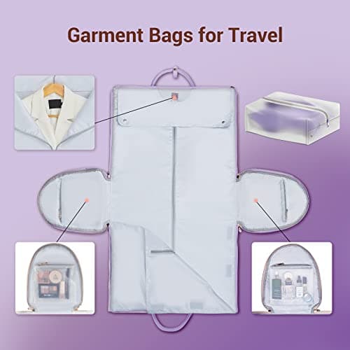 Garment Bags for Travel for Women, Stylish Garment Duffle Bag, Convertible & Foldable 2 in 1 PU Suit Bag for Hanging Clothes, Business Trip Bag with Toiletry Pocket & Shoes Compartment, Purple — view 4