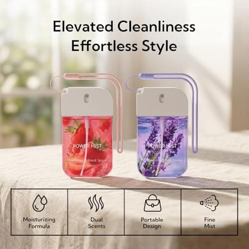 2PCS Mist Hydrating Hand Sani/tizer Spray,Mini Travel Size Pocket Hand Sani/tizer with Strawberry & Lavender Flavor,Portable H/and Saniti/ser Spray,Power Mist H/and Sa/nitizer for On-The-Go Cleansing — view 3