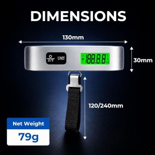 Digital Luggage Scale 110 lb / 50 kg, Portable Electronic Baggage Scale with LCD Backlight, Overweight Alert, Tare & Hold Function, Travel Suitcase Scale — view 2