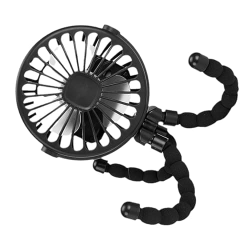 Fabater Portable Baby Stroller Fan, Battery Operated Clip on Fan with Flexible Tripod, Silent Cooling for Car Travel Outdoor, Compact USB Rechargeable for Toddler (Black) — view 4