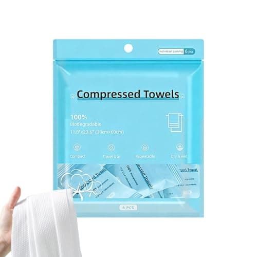 Compressed Face Towels - 6Pc Cotton Travel Washcloth Set, Portable Style Expandable Cleaning Cloth, Soft Absorbent Hygiene Towel | for Men Women Camping Gym Hiking Hotel Beach Road Trip