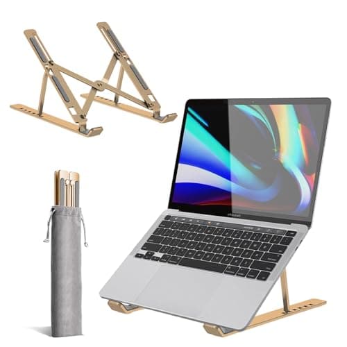 Roe Tenpo Adjustable Laptop Stand for Desk, 6-Angle Laptop Riser Portable Laptop Holder, Air-Ventilated Cooling Notebook Stand for Compatible with MacBook Air, Pro, Dell 10-15.6” (Gold)