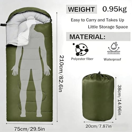 Sleeping Bag for Camping, for 3Seasons, Comfortable Adult Blanket, Small Packed Size, Ultralight Carry Bag, Soft, Thick and Warm, for Outdoor Camping, Travel, Hiking. (Green) — view 2