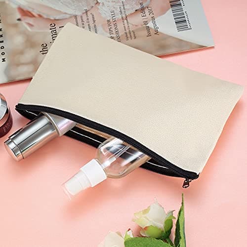 2 Pcs Canvas Makeup Bags, Canvas Pencil Pouch Bags with Zipper, Blank DIY Craft Make Up Cosmetic Pouches Bags Cases for Travel Craft School Toiletry Bags Pouches - White — view 6