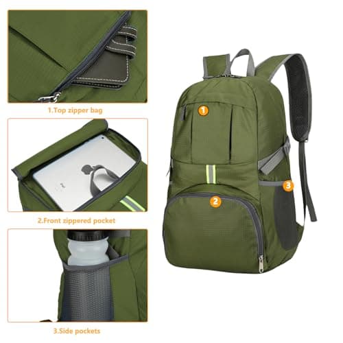 GUZHAIREN 30L Backpack Ultra Lightweight Packable Foldable Rucksack, Green — view 4