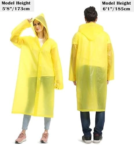 GUKOY 2 Pcs Reusable Rain Ponchos Waterproof for Adults, EVA Rain Coat Emergency with Hood and Drawstring for Women Men Disney Outdoor Yellow — view 5