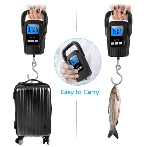 SKEAP Digital Fish Scale Hanging Scale Fishing Scale, 110lb/50kg Luggage Scale,Fish Weighing Scale, Upgrade Large Handle & Backlit LCD Display, Postal Scale,Black,Fishing Gifts for Men,Black — view 2