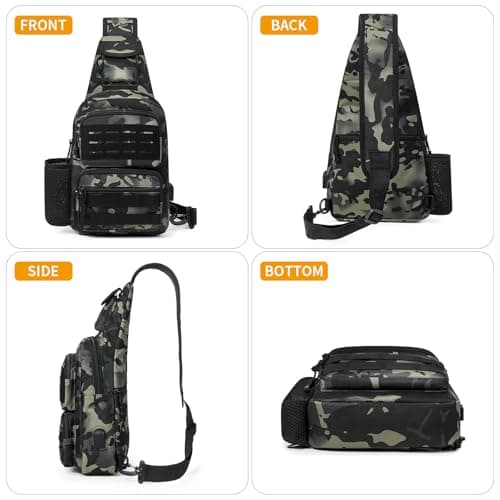 HUNTVP Tactical Sling Bag, Chest Bag Pack, Military Sling Bag Crossbody Backpack Men's Shoulder Bag for Mens Women Travelling, Cycling, Hiking, Camping(Typ2-Camo) — view 2
