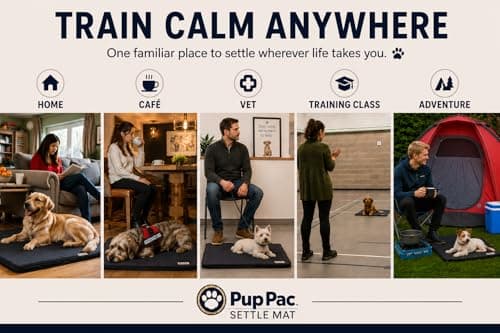 PupPac Dog Settle Mat S/M (85 x 60cm) | Train Calm Behaviour Anywhere | Portable Travel Dog Bed | Waterproof & Washable | Camping, Café & Pub | Free Bowl & Training Guide — view 3