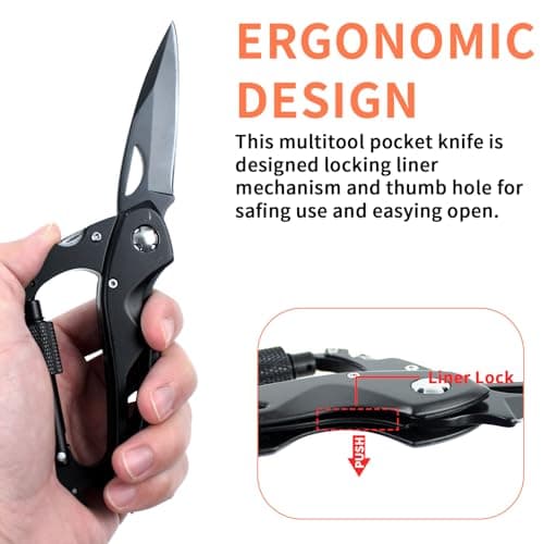 6 in 1 Multi Tool Locking Carabiner Camping Multitool, EDC Keyring with Bottle Opener, Window Beraker, Screwdriver, Camping Survival Gear for Men Birthday Father's Day Gifts, Pocket Tool for Outdoor — view 4