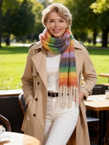 Style Slice Oversized Tartan Blanket Scarf for Women, Rainbow — view 5