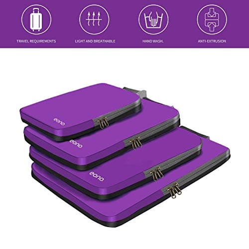 Eono Compression Packing Cubes, Luggage Organiser Set, Extensible Suitcase Organiser, Packing Organisers for Suitcases, Packing Cubes for Travel or Home Storage - Purple, 4 Set — view 3