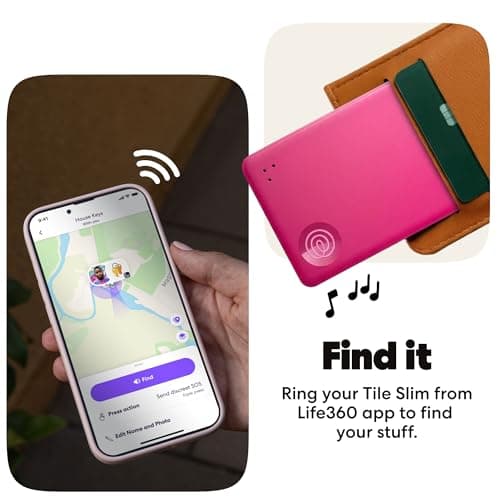 Life360 Tile Slim - Wallet Finder, Bluetooth Tracker and Item Locator for Luggage Tags, Passports and More. Both iOS and Android Compatible. Phone Finder. 1-Pack (Pink Punch) — view 4