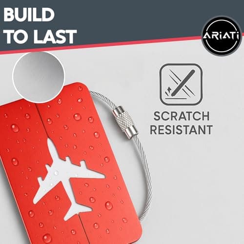 5-Pack Aluminium Luggage Tags with Steel Loop & Waterproof Name ID Card – Durable Suitcase Labels for Travel Bags, Checked Luggage, Backpacks & Laptop Cases (7.5 x 4.5 cm, 5 Colours) — view 2