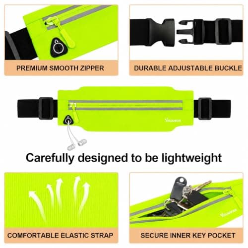 Running Belt for Men & Women, Slim Bum Bag & Running Phone Holder, No Bounce Waist Pack, Water Resistant Reflective Running Pouch, Adjustable Fitness Belt Fits All Smartphones(Silver-Green) — view 5