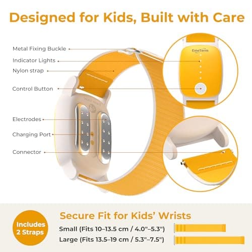 EmeTerm Explore for Kids FDA-Cleared Anti-Nausea Wristband IP67 Waterproof Morning Motion Sickness Relief Band Rechargeable Classic Strap Design Drug Free Non-drowsy Without Side Effects Sunny Yellow — view 6