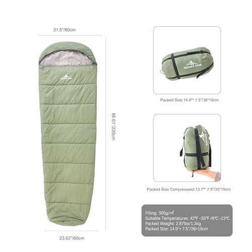 Nature Link Lightweight Mummy Sleeping Bag, Nylon Shell and Lining, Waterproof, Roomy Mummy Sleeping Bag, Great for 3-4 Season Outdoor Backpacking, Hiking, Camping, for Adults and Kids — view 2