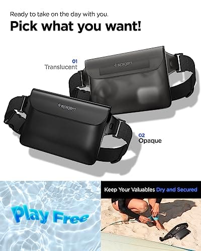 Spigen [2 Pack] Aqua Shield Waterproof Dry Bag, [Quad Seal Tech] [Non-Toxic TPU Material] IPX8 Waterproof Bags with Adjustable Waist Strap - Black — view 2