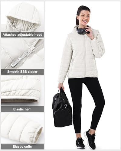 Outdoor Ventures Women's Winter Lightweight Puffer Jacket with Hood, Warm, Short, Packable, Quilted, Transitional, Padded Jacket for Ladies, Lined for Hiking, Travel Cream XS — view 4